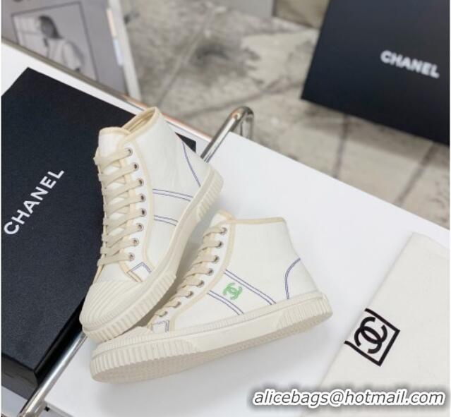 Super Quality Chanel Vintage Canvas High-top Sneakers 21012501 White 2021