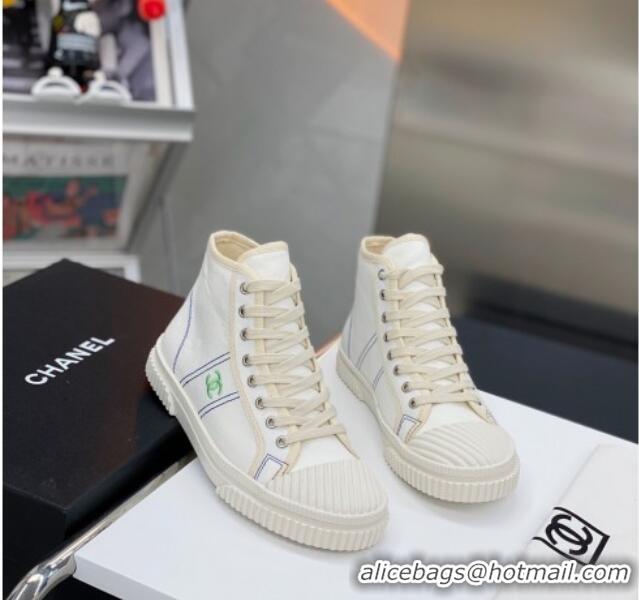 Super Quality Chanel Vintage Canvas High-top Sneakers 21012501 White 2021