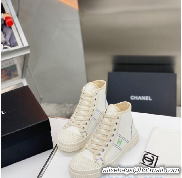 Super Quality Chanel Vintage Canvas High-top Sneakers 21012501 White 2021