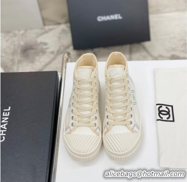 Super Quality Chanel Vintage Canvas High-top Sneakers 21012501 White 2021