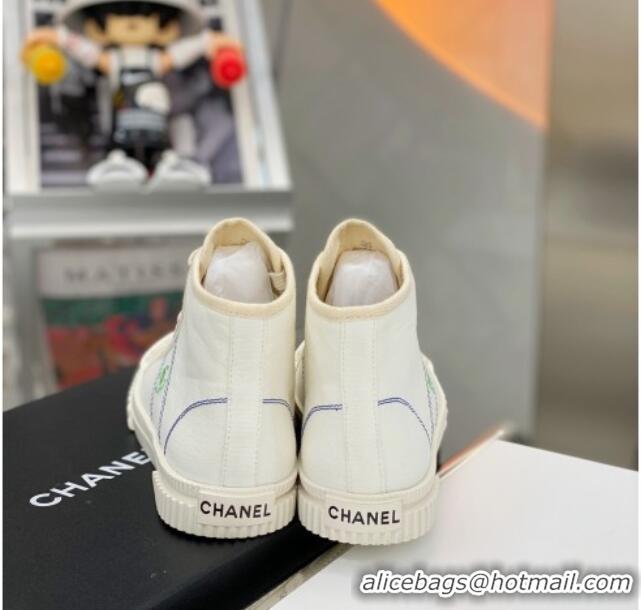 Super Quality Chanel Vintage Canvas High-top Sneakers 21012501 White 2021