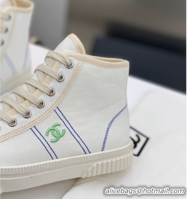 Super Quality Chanel Vintage Canvas High-top Sneakers 21012501 White 2021