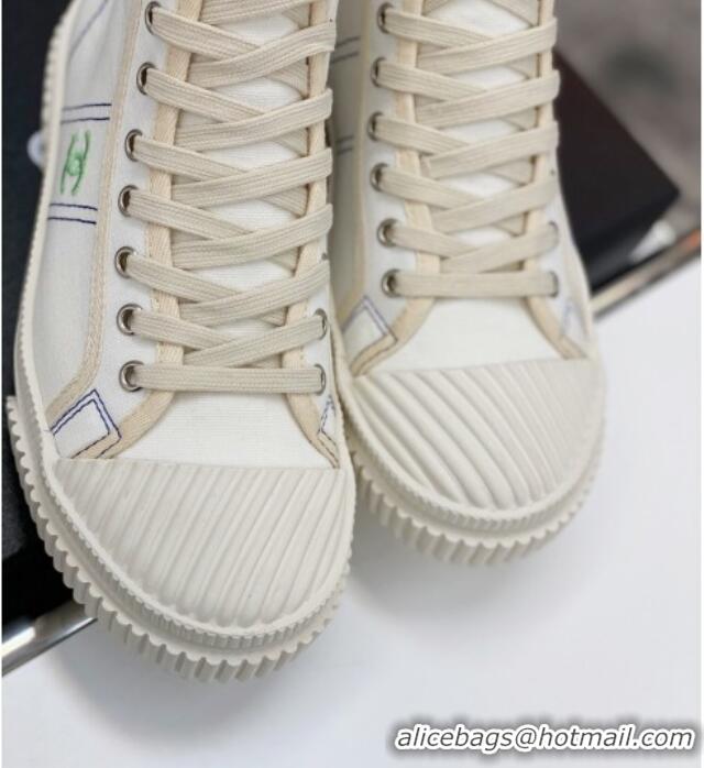 Super Quality Chanel Vintage Canvas High-top Sneakers 21012501 White 2021