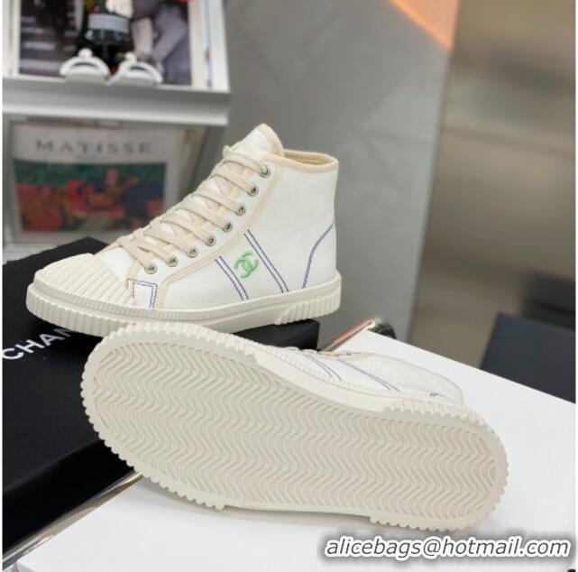 Super Quality Chanel Vintage Canvas High-top Sneakers 21012501 White 2021