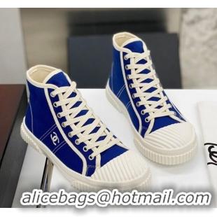 Top Quality Chanel Vintage Canvas High-top Sneakers 21012501 Blue 2021