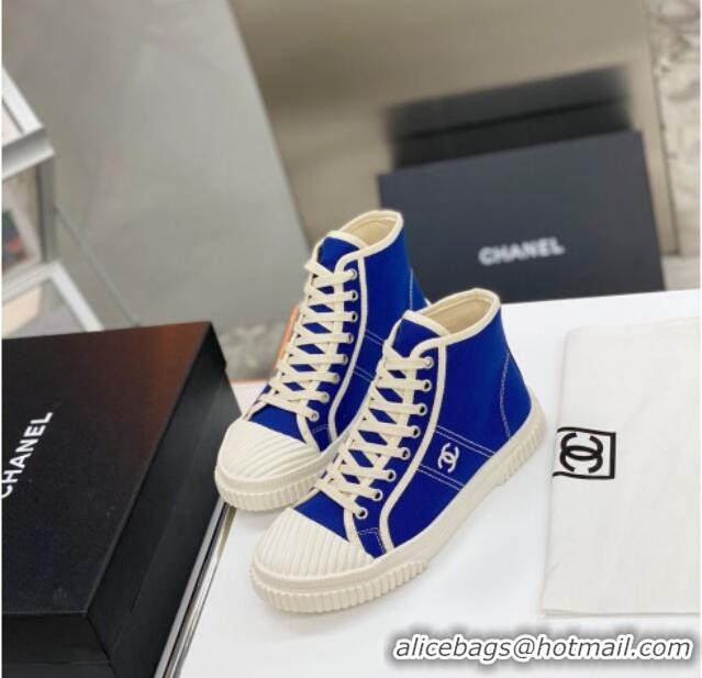 Top Quality Chanel Vintage Canvas High-top Sneakers 21012501 Blue 2021