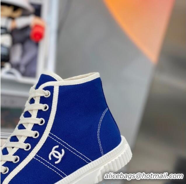 Top Quality Chanel Vintage Canvas High-top Sneakers 21012501 Blue 2021