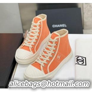 Best Luxury Chanel Vintage Canvas High-top Sneakers 21012501 Orange 2021