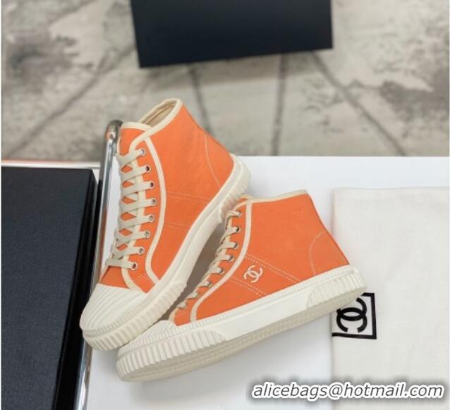 Best Luxury Chanel Vintage Canvas High-top Sneakers 21012501 Orange 2021