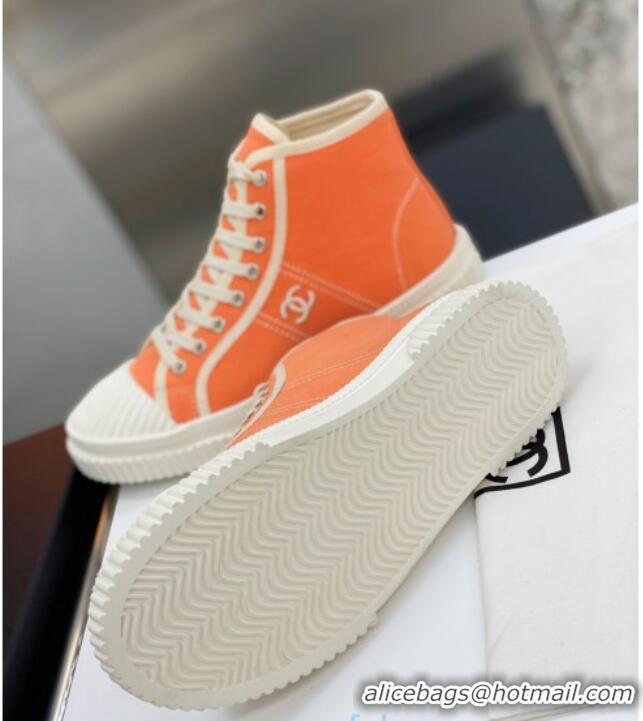 Best Luxury Chanel Vintage Canvas High-top Sneakers 21012501 Orange 2021