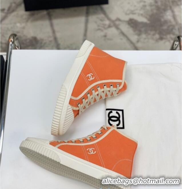 Best Luxury Chanel Vintage Canvas High-top Sneakers 21012501 Orange 2021