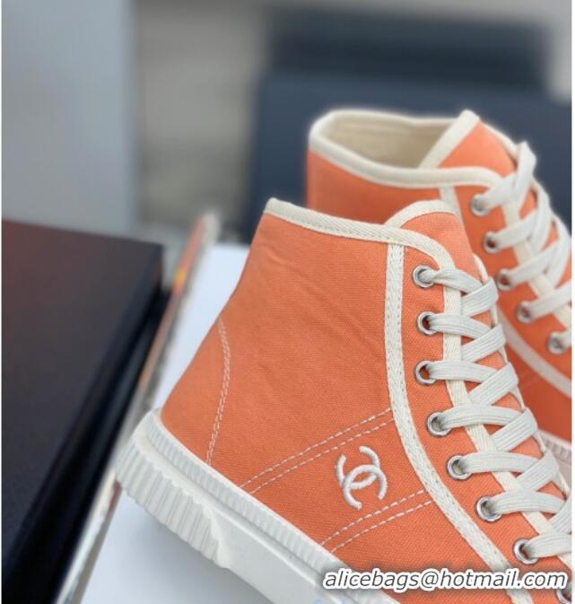 Best Luxury Chanel Vintage Canvas High-top Sneakers 21012501 Orange 2021