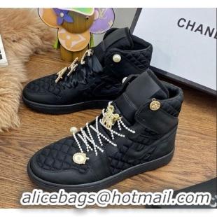 Grade Design Chanel x Nike Air Jordan Calfskin High-Top Sneakers with Pearl and Silk Laces 012563 Black 2021