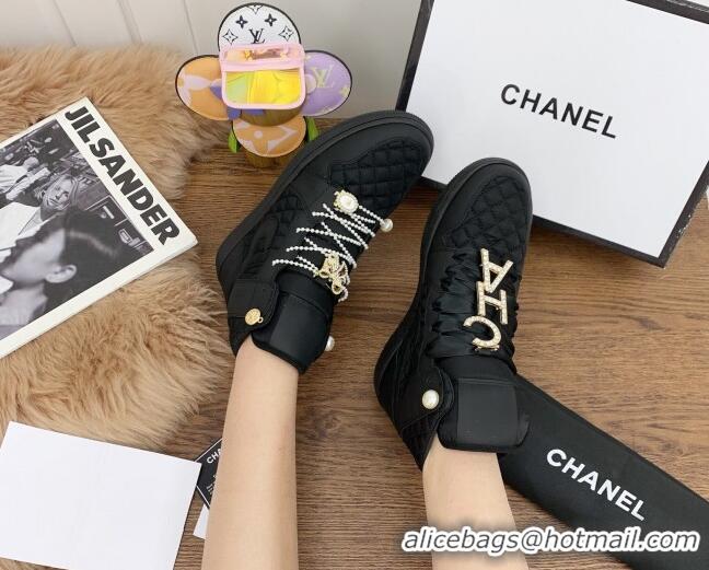 Grade Design Chanel x Nike Air Jordan Calfskin High-Top Sneakers with Pearl and Silk Laces 012563 Black 2021