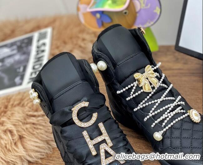 Grade Design Chanel x Nike Air Jordan Calfskin High-Top Sneakers with Pearl and Silk Laces 012563 Black 2021