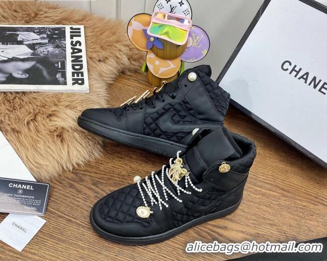 Grade Design Chanel x Nike Air Jordan Calfskin High-Top Sneakers with Pearl and Silk Laces 012563 Black 2021