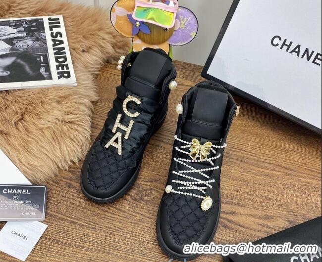 Grade Design Chanel x Nike Air Jordan Calfskin High-Top Sneakers with Pearl and Silk Laces 012563 Black 2021