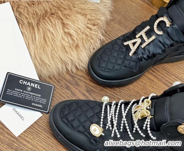 Grade Design Chanel x Nike Air Jordan Calfskin High-Top Sneakers with Pearl and Silk Laces 012563 Black 2021