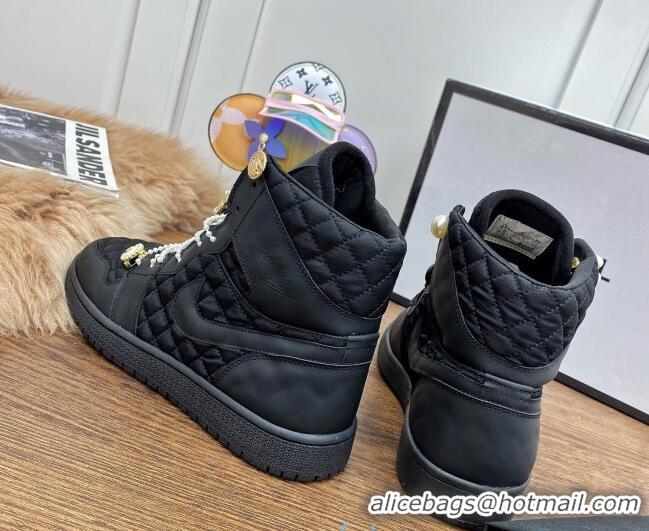 Grade Design Chanel x Nike Air Jordan Calfskin High-Top Sneakers with Pearl and Silk Laces 012563 Black 2021