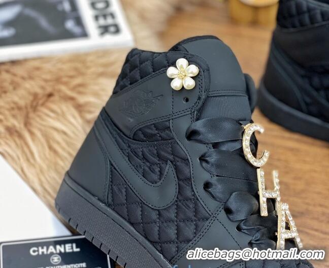 Grade Design Chanel x Nike Air Jordan Calfskin High-Top Sneakers with Pearl and Silk Laces 012563 Black 2021