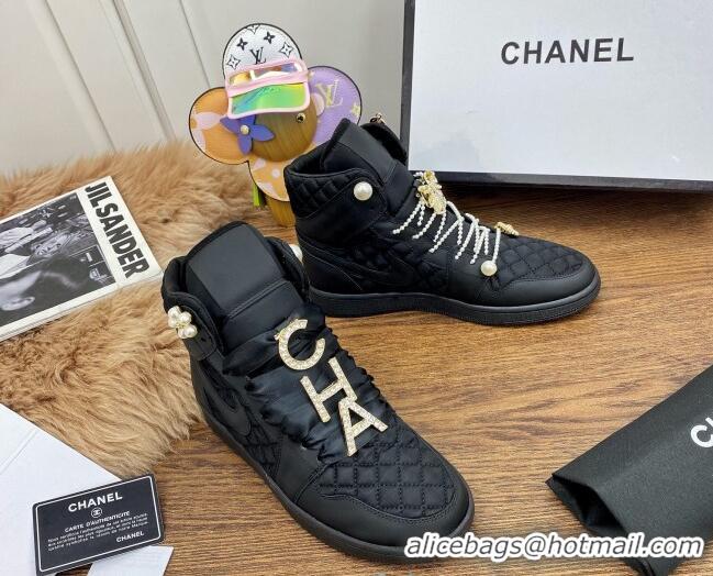 Grade Design Chanel x Nike Air Jordan Calfskin High-Top Sneakers with Pearl and Silk Laces 012563 Black 2021