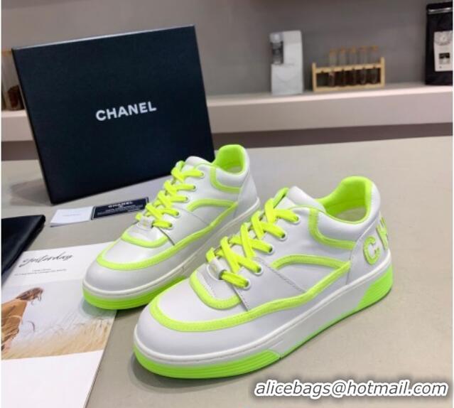 Charming Chanel Sneakers in Patchwork Calfskin 012601 White/Kiwi Green 2021