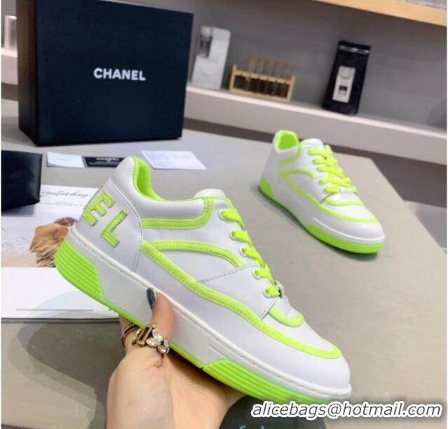 Charming Chanel Sneakers in Patchwork Calfskin 012601 White/Kiwi Green 2021