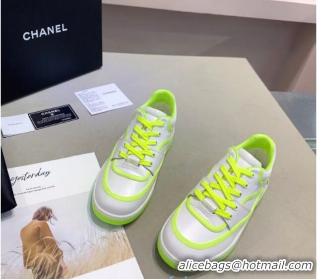 Charming Chanel Sneakers in Patchwork Calfskin 012601 White/Kiwi Green 2021