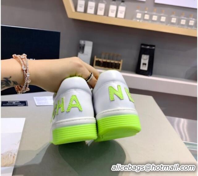 Charming Chanel Sneakers in Patchwork Calfskin 012601 White/Kiwi Green 2021