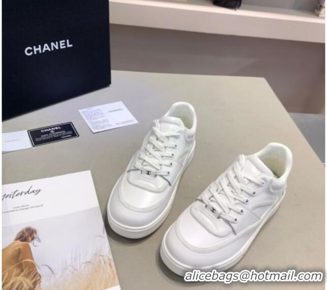 Cute Chanel Sneakers in Patchwork Calfskin 012602 All White 2021