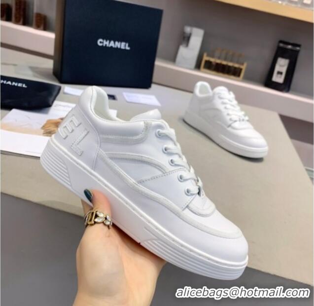 Cute Chanel Sneakers in Patchwork Calfskin 012602 All White 2021