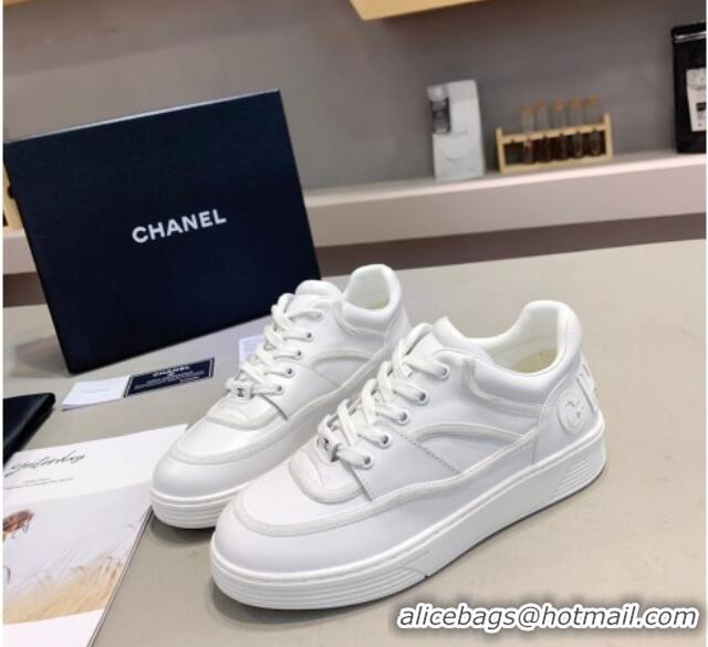 Cute Chanel Sneakers in Patchwork Calfskin 012602 All White 2021