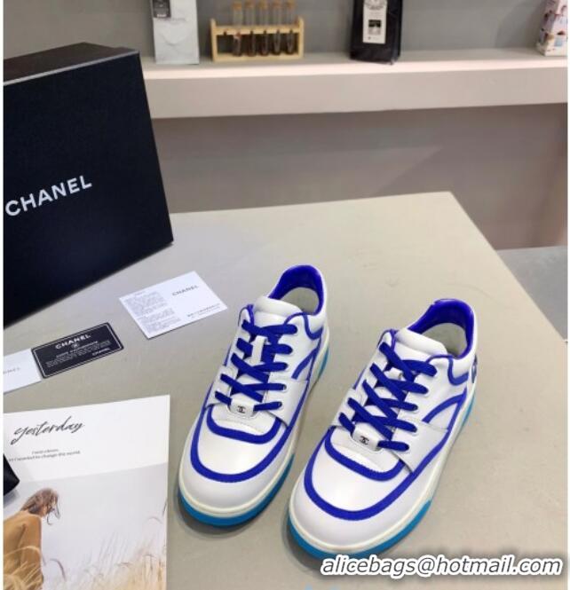 New Design Chanel Sneakers in Patchwork Calfskin 012602 White/Blue 2021