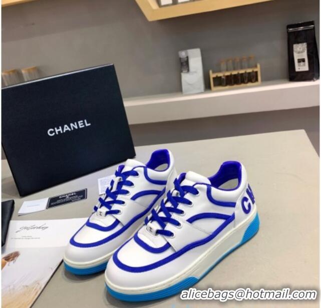 New Design Chanel Sneakers in Patchwork Calfskin 012602 White/Blue 2021