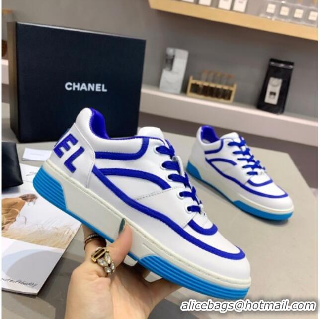 New Design Chanel Sneakers in Patchwork Calfskin 012602 White/Blue 2021