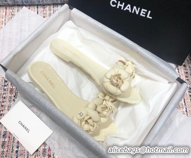 Best Price Chanel TPU Camellia Slipper Sandals 012610 Cream White