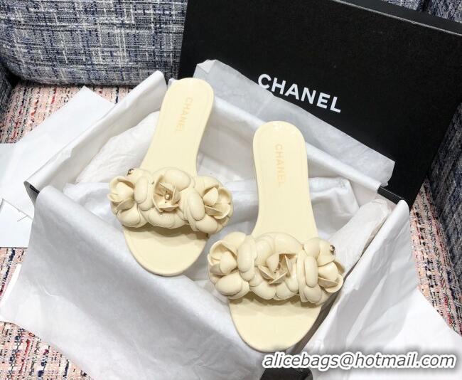 Best Price Chanel TPU Camellia Slipper Sandals 012610 Cream White