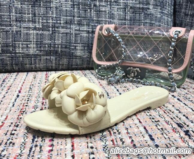 Best Price Chanel TPU Camellia Slipper Sandals 012610 Cream White