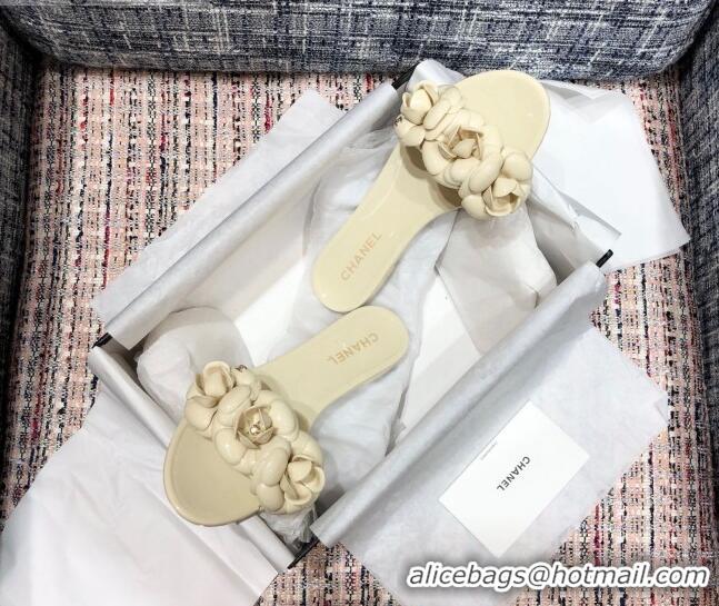 Best Price Chanel TPU Camellia Slipper Sandals 012610 Cream White