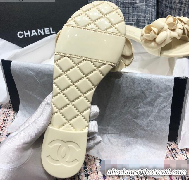 Best Price Chanel TPU Camellia Slipper Sandals 012610 Cream White