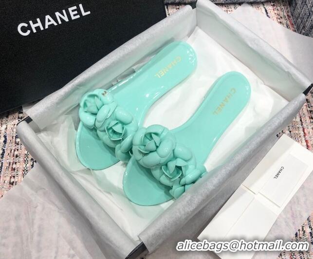 Best Price Chanel TPU Camellia Slipper Sandals 012611 Green