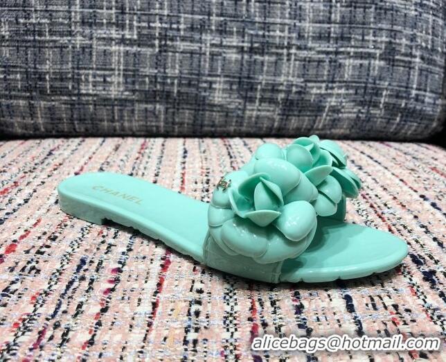 Best Price Chanel TPU Camellia Slipper Sandals 012611 Green