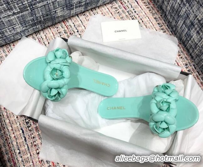 Best Price Chanel TPU Camellia Slipper Sandals 012611 Green