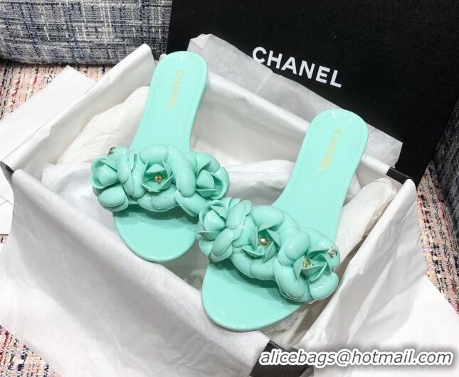 Best Price Chanel TPU Camellia Slipper Sandals 012611 Green