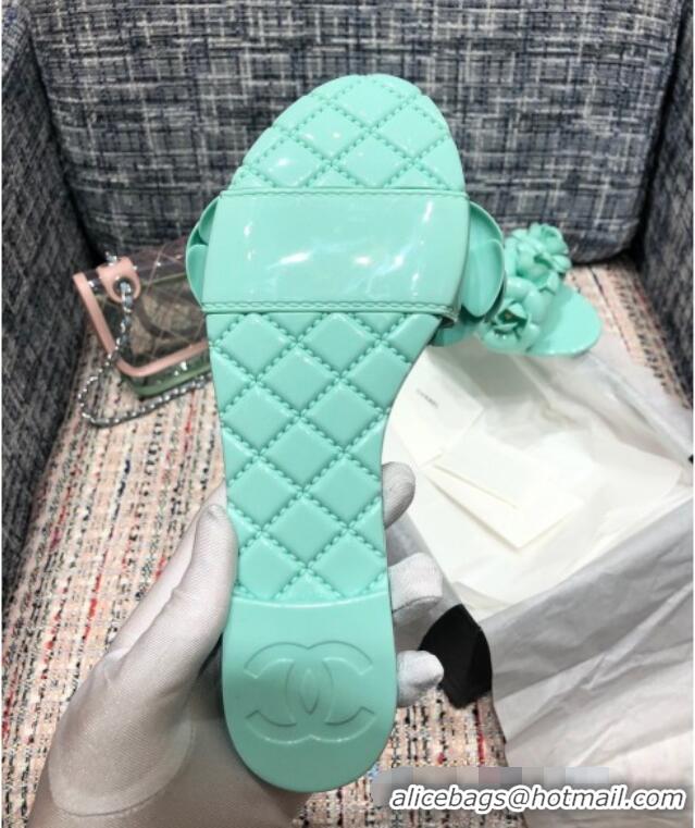 Best Price Chanel TPU Camellia Slipper Sandals 012611 Green