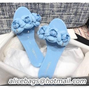 Best Quality Chanel TPU Camellia Slipper Sandals 012611 Blue