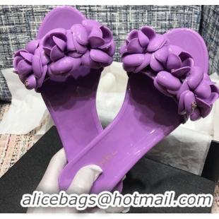 Good Quality Chanel TPU Camellia Slipper Sandals 012611 Purple