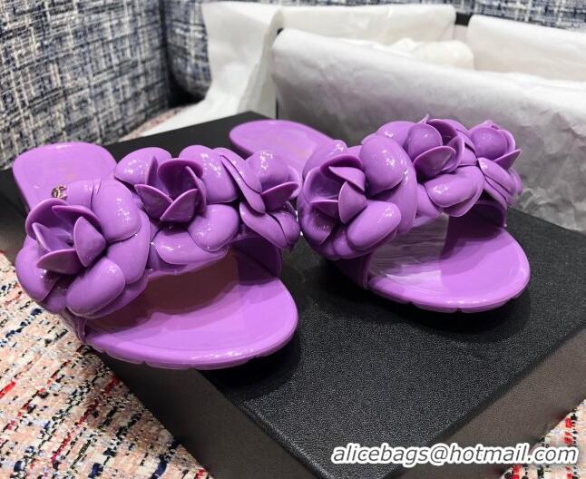 Good Quality Chanel TPU Camellia Slipper Sandals 012611 Purple