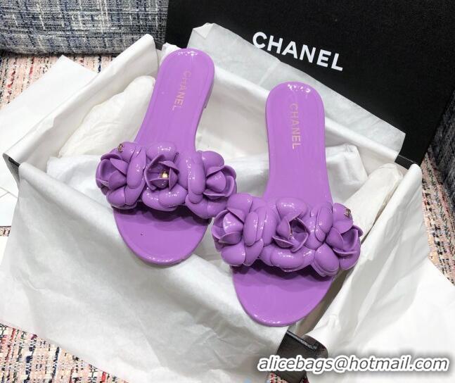 Good Quality Chanel TPU Camellia Slipper Sandals 012611 Purple