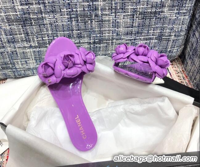 Good Quality Chanel TPU Camellia Slipper Sandals 012611 Purple